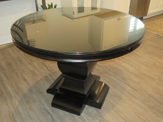 Splendid Transitional 42" Round Prominent Black Pedestal Table w/Protective Glass Top