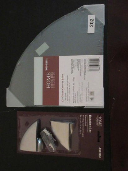 Home Decorations Collection 10" Glass Corner Shelf w/Bracket Set Titanium Finish