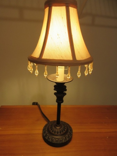 Charming Resin Figural Palm Tree Candlestick 16" Accent lamp Bronze Patina Bead Shade