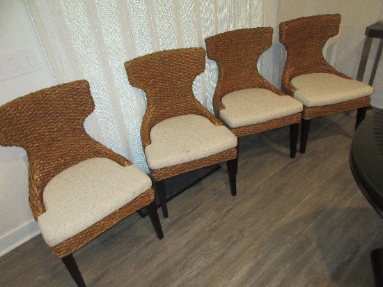 Unique Fabulous Set of 4 Dining Chairs Bohemian Contemporary Design Natural Woven Fiber