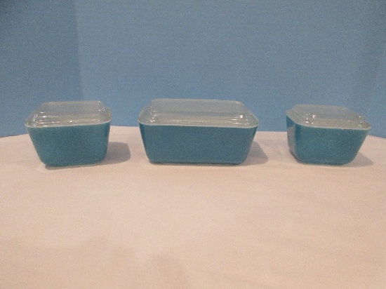 Vintage 6pc Set Pyrex Blue Refrigerator Dishes Fridgie Series 500 AKA Blue Belle Color Stackable