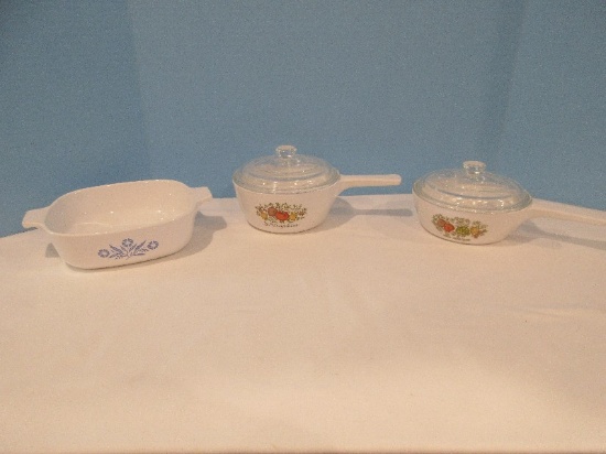 5pcs Collectible Corningware Blue Cornflower Pattern 1Qt Casserole, 2 Spice of Life