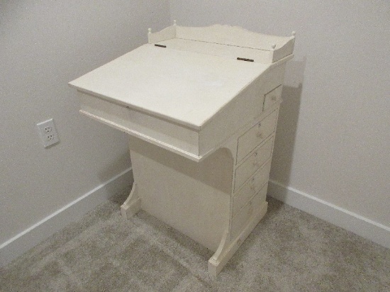 Davenport Desk AKA Ship Captain's Desk Painted Finish Compact Size, Sloping Hinged Top &