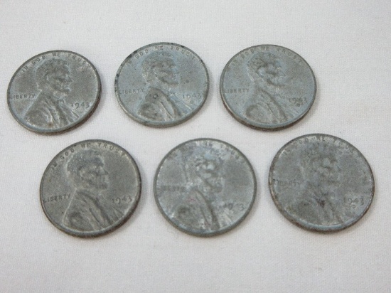 6 Collectible 1943-S/D/P Lincoln Wheat Penny-San Fran, Denver Mint Marks- Phila No Mint Mark