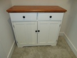 Two-Tone White Base Cabinet 2 Over 2 w/Wooden Contrasting Top 2 Drawers Over 2 Panel
