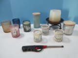 Lot Misc Scented Candles, Pillar Candles, Various Decorative Stands & Votive Holders Rustic