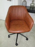Sleek Elegant Design Mid Century Modern Stylish Desk Chair on Casters Sloping Armrest Faux