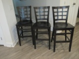 Fantastic Set of 3 Transitional Modern Black Mocha Curved Lattice Back Counter Bar Stools-
