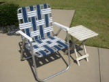 Lot Vintage Aluminum Frame Folding Lawn Chair w/Slate Folding Side Table