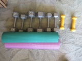 Exercise Lot 2 Yoga Mats, 8 Dumb Bell Hand Weights 20Lbs- Coated 3 Lbs