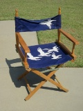 Classic Wooden Folding Director's Chair w/Navy Blue Canvas Seat & Back Flock of Seagulls