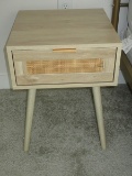 Pair Lazzo Furniture Nightstand w/Rattan Weaving Drawer Modern Design Tapered Legs-Est $175