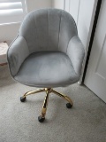 Brent Grey Velvet Brass Tone Base on Casters Curved Design Post Modern Design