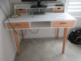 White Sleek Modern Computer Desk w/Low Hutch Shelf Bamboo Drawers & Legs-38