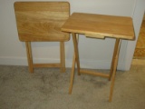 Pair Folding Wooden TV Trays w/Natural Finish