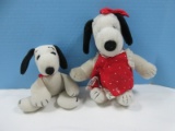 2 Plush Vintage Snoopy Beloved Beagle From Peanuts 1966, Applause Belle 1968 Adorable