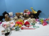 Lot Misc Collectible Plush Toys, Jointed Bears, Giraffe Figure, Spaceman, Ponies etc.