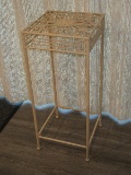 Beige metal Plant Stand Center Medallion & Scrollwork Design Top & Accent Trim- 28