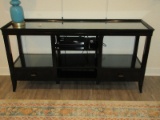 Sleek Modern Media Console Stand Open Shelving, Dual Drawers & Contoured Pulls, 3pc