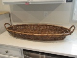 Large Rustic Rattan Oval Basket Braided Handles Great Decorative Piece, Approx 38