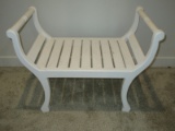 Painted White Wooden traditional Roman Style Vanity Bench Slatted Seat & Gracefully Curved