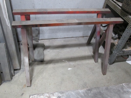 Pair Heavy Duty Workshop Metal Sawhorses Used in Fabrication Shops/Garages for Supporting