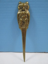 Figural Brass 8 1/2" Owl Letter Opener AKA paper Knife Detailed Owl Handle Tapered Flat Blade