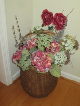 Large Early Chinese Rice Gathering Basket AKA Willow Grain/Harvest Basket Silk Floral Bouquet