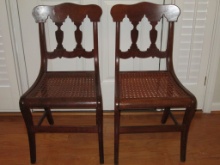 Pair Antique American Federal Style Chairs Distinct Carved Multi Arch Open Splat Backrest Classic