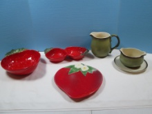 5pc Metlox Poppytrail Vernon Stoneware Serving Pcs. Set California Strawberry Pattern Gravy
