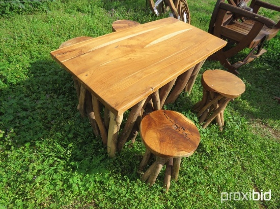 Teakwood table w/ 4 stools