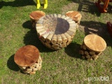 Log glass table w/log stools