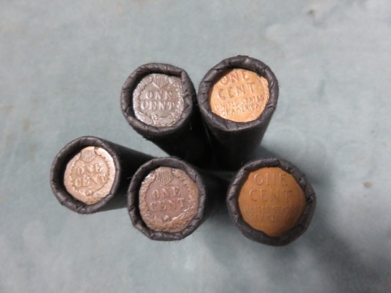 Indian Cent & Wheat Cent Lot (5) Rolls