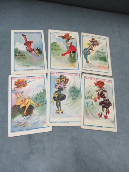 Group of (6) Antique Pin-Up Postcards