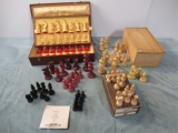 Vintage Chess Set Pieces Box Lot