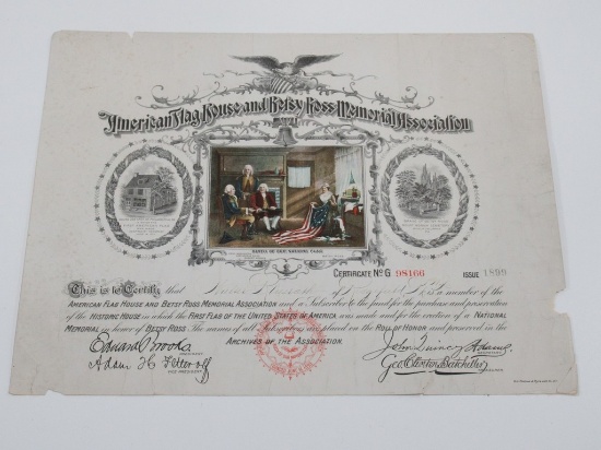 American Flag House and Betsy Ross Memorial Association Certificate
