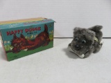 Vintage Happy Doggie Wind-Up Tin Toy w/ Original Box