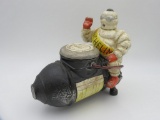 Vintage Michelin Man On Air Compressor Cast Iron Coin Bank