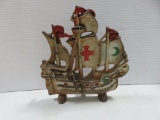 Vintage Cast Iron 3-Mast Ship Doorstop