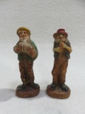 Vintage Folk Art Wood Figurine Set Pete Flute Player & Lem the Accordion Player