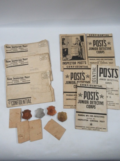 1930's Post Cereal Junior Detective Lot/Pins/Manuals