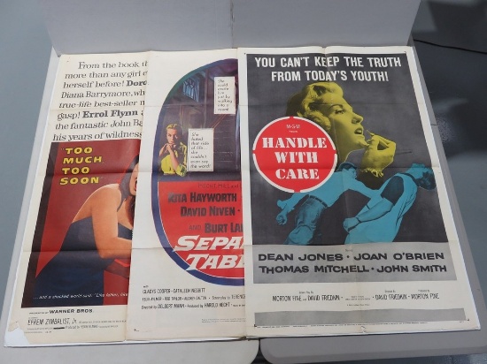 Too Much Too Soon 1958/Separate Tables 1958/Handle with Care 1958 One Sheet Posters