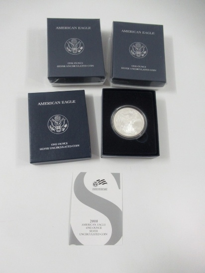 2008 US Mint Silver Unc Burnished Am Eag Lot of 3