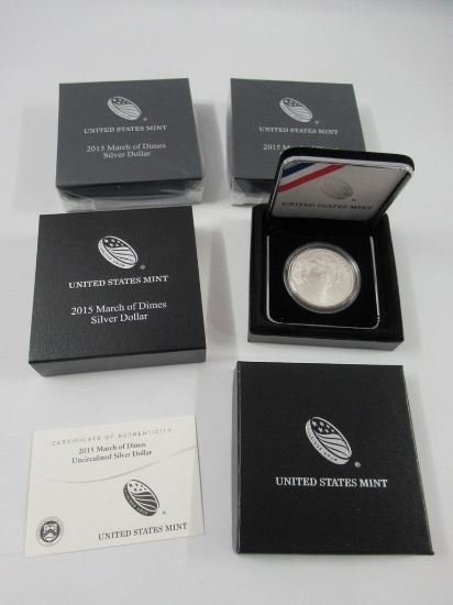 2015 March of Dimes Unc Silver Dollar Lot of 3