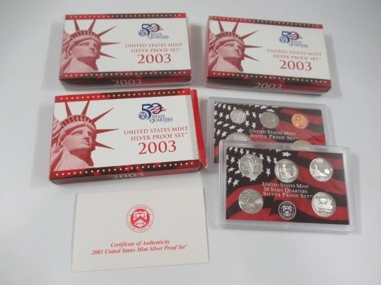 2003 US Mint Silver Proof Set Lot of 3