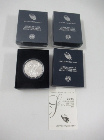 2015 US Mint Silver Unc American Eagle Lot of 3