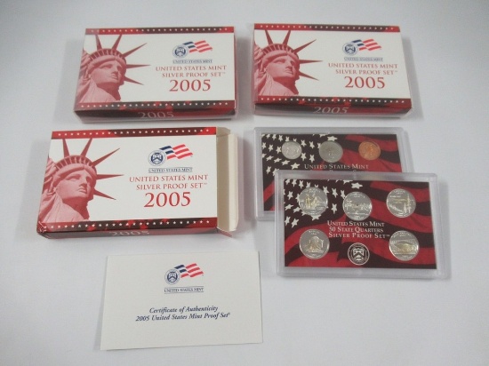 2005 US Mint Silver Proof Set Lot of 3