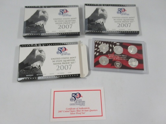 2007 US Mint Silver Proof Quarters Set Lot of 3