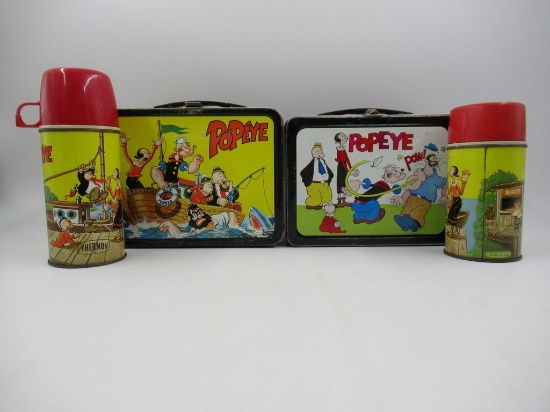 Popeye Vintage Lunchbox Lot of (2) w/Thermoses 1962/1964