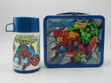 Marvel Spider-Man/Hulk/Cap 1980 Lunchbox w/Thermos